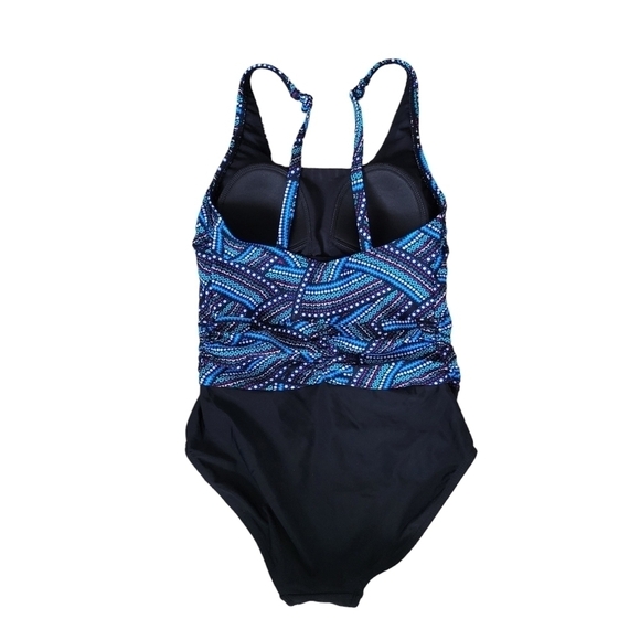 Byron Bay One Piece Swimsuit Black With Multicolour Geo Print Top - Picture 3 of 11